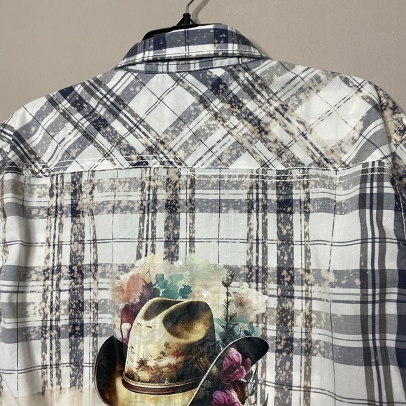 BKE Athletic Fit Mens western Bleach Shirt floral cowboy hat print on the back L - Picture 8 of 16